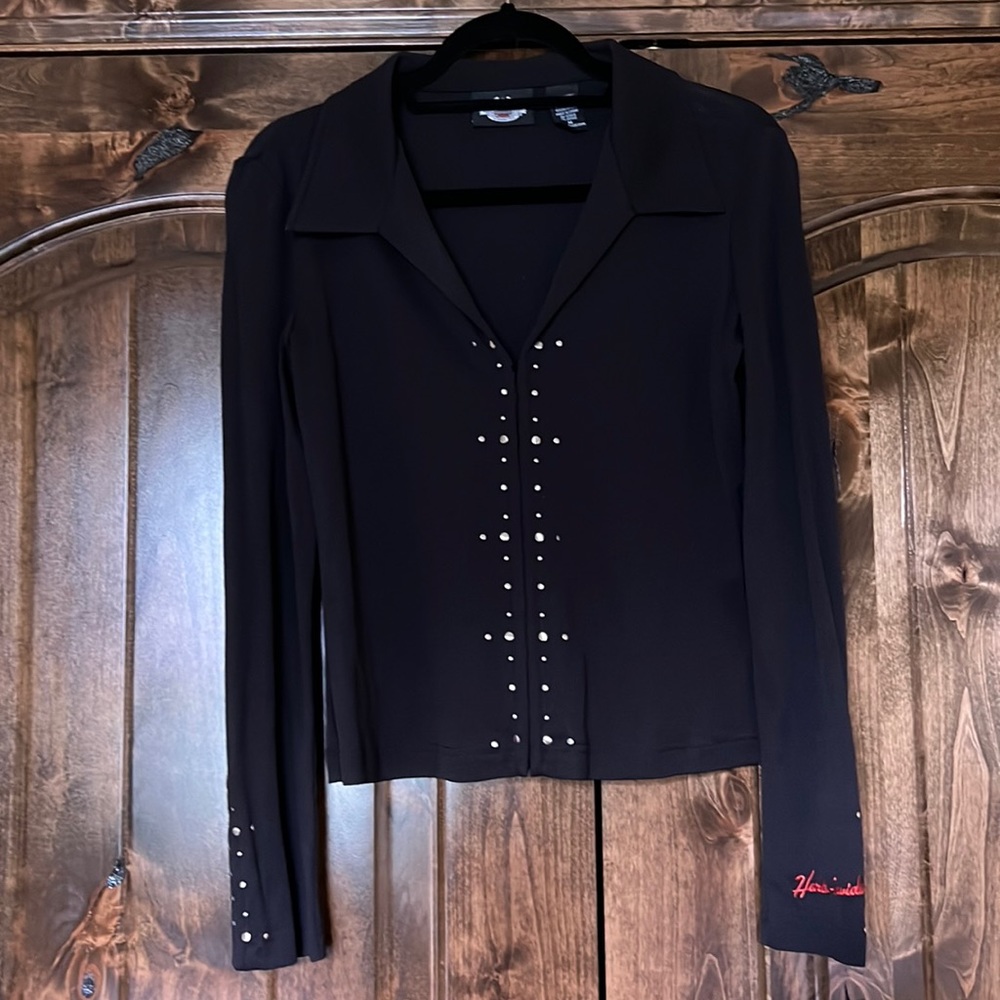 Harley Davidson Black with Silver nylon blouse Medium